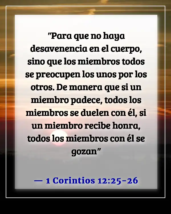 Versículos de la Biblia sobre aceptar ayuda de otros (1 Corintios 12:25-26)