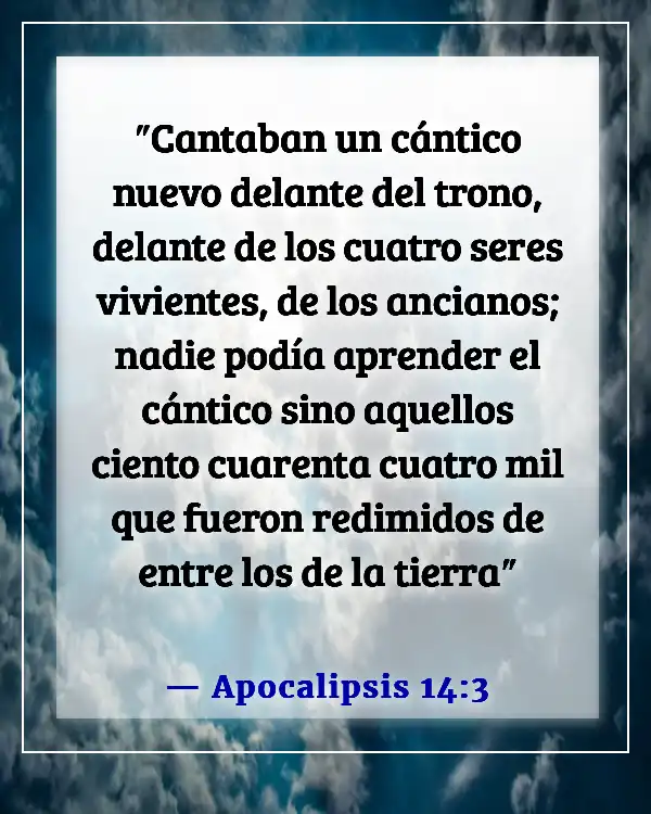 Versículos de la Biblia sobre los ángeles que se regocijan en el cielo (Apocalipsis 14:3)